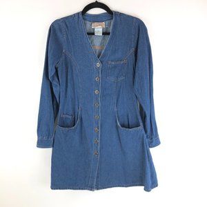 Starwear Collection Denim Mini Dress A Line Western Pockets Long Sleeve Cotton S
